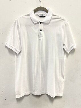 STONE ISLAND White Chest Logo Short Sleeve Slim Fit Polo Shirt Sz L